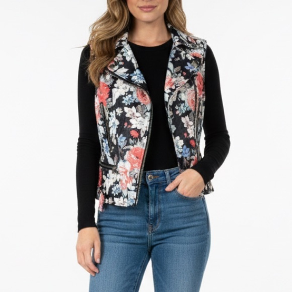 Celine Floral Leather Moto Biker Vest Gilet Designer Sz 36